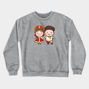 Cute Russian Couple in Traditional Clothing Cartoon Crewneck Sweatshirt